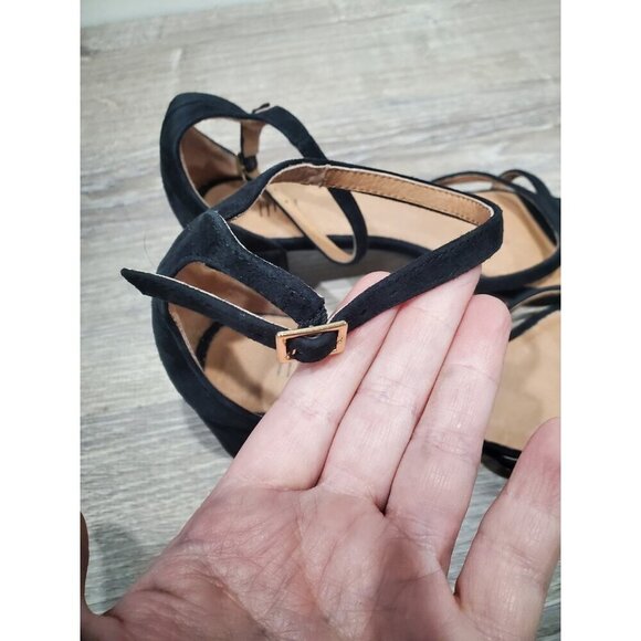 J. Jill Lyla Suede Open Toe Shoe Sz 8 Ankle Strap Block Heel Classic Black - Picture 10 of 10